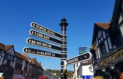 Signpost in Caterham Valley town centre, Surrey