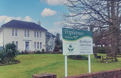 Exterior view of Tripletrees care home in Burgess Hill